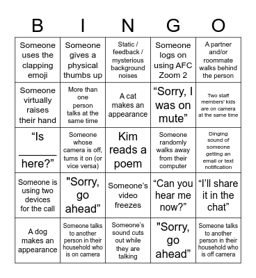 AFC Holiday Bingo Card