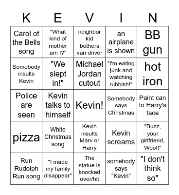 Home Alone Bingo Card