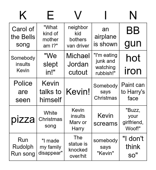 Home Alone Bingo Card