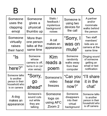 AFC Holiday Bingo! Bingo Card