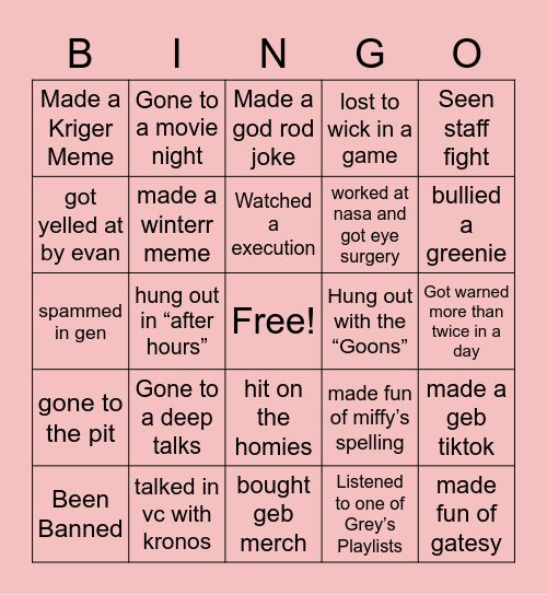 Geb bingo!! Bingo Card