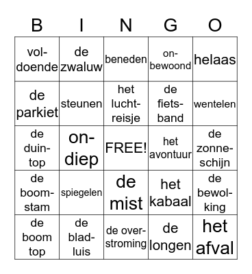 LUCHT (groep 5 thema 8) Bingo Card