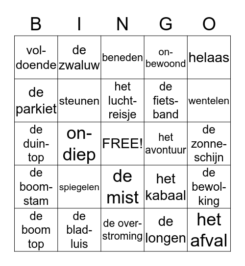 LUCHT (groep 5 thema 8) Bingo Card