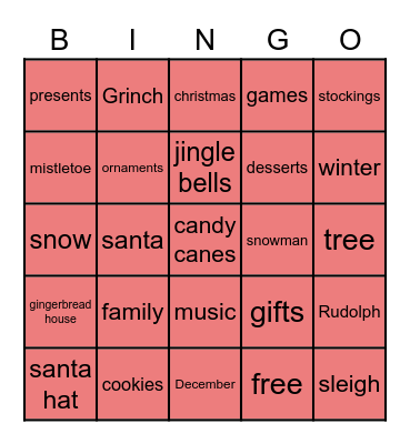 2020 Christmas Bingo Card