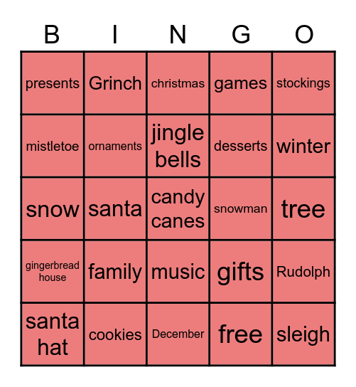 2020 Christmas Bingo Card