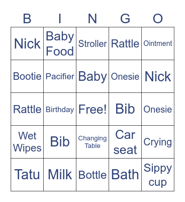 Baby Shower Bingo Card