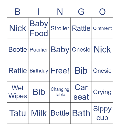 Baby Shower Bingo Card