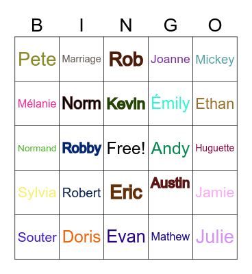 Family Ducharme Bingo Card