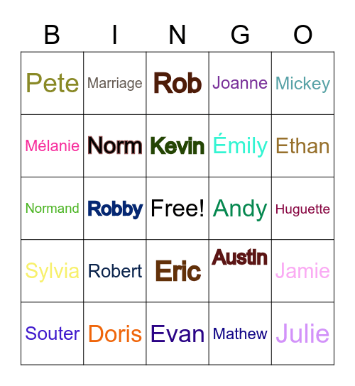 Family Ducharme Bingo Card