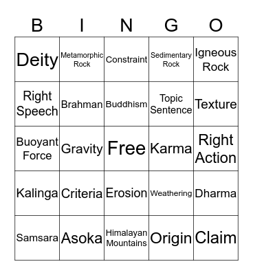 Science/Social Studies Bingo Card