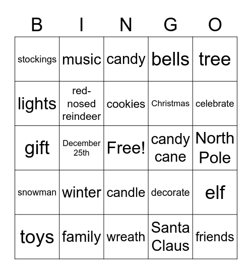 Winter Words Bingo Card