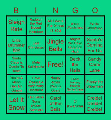 2020 Holiday Music Bingo Card