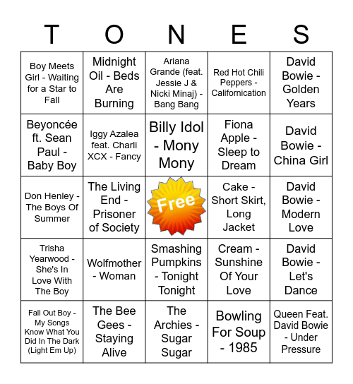Game Of Tones 12/21/20 Game 1 Bingo Card