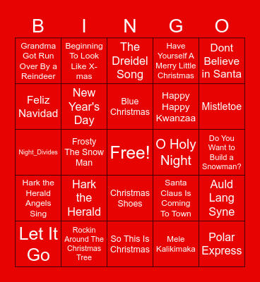 Winter Music Bingo Card