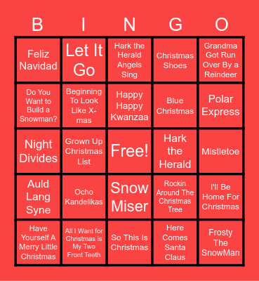Winter Music Bingo Card