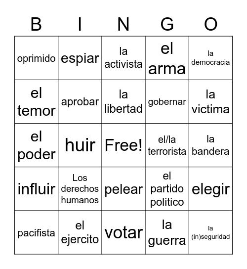 Leccion 6 Vocabulario Bingo Card