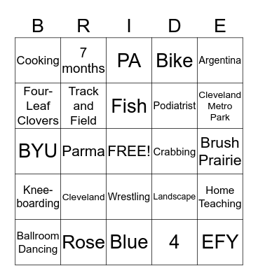Tek and Kimberly Bingo Card
