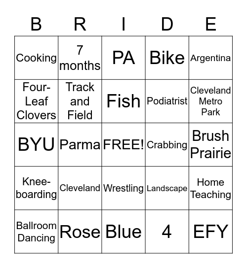 Tek and Kimberly Bingo Card