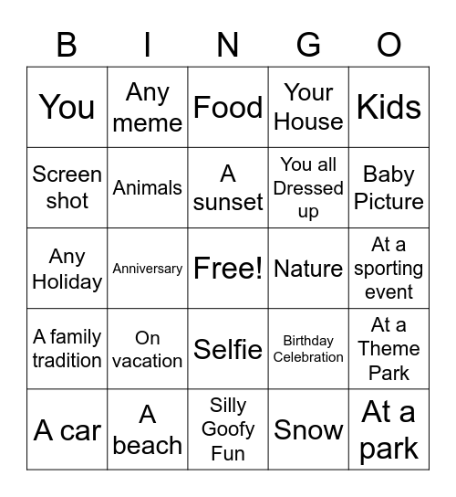 Pictures on My phone Bingo Card