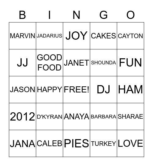THANKSGIVING AT THE Joe's House Bingo Card