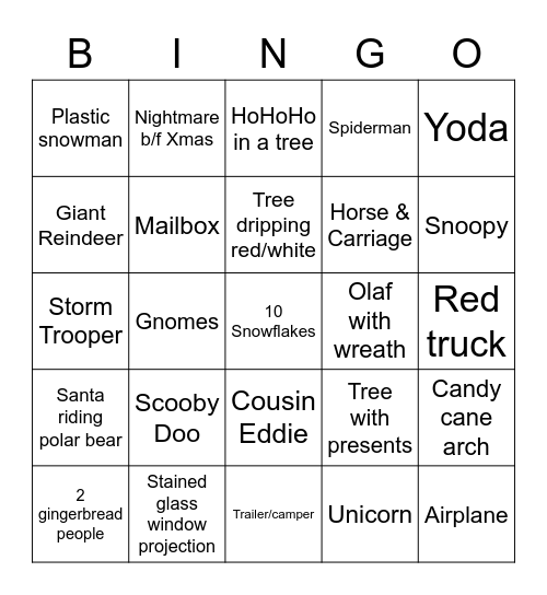 Blackburn Christmas Eve Bingo Card
