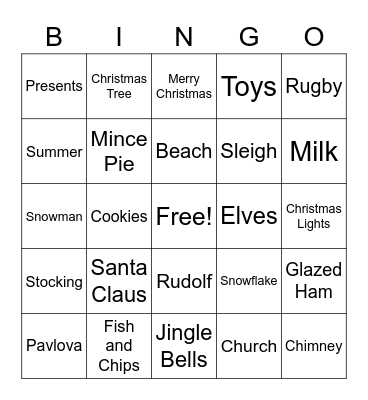 New Zealand Christmas Bingo Card
