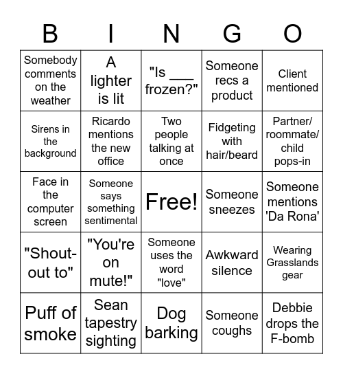 Grasslands Holiday Bingo Card