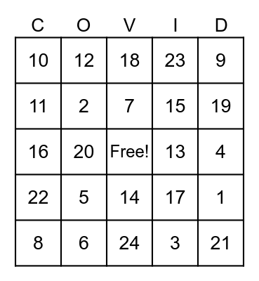 Carlton Family Bingo Card