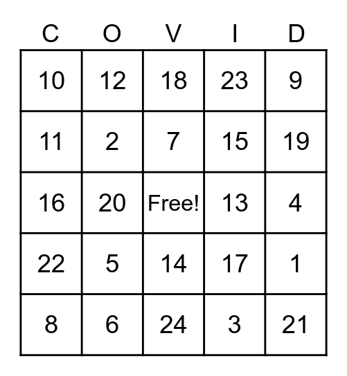 Carlton Family Bingo Card