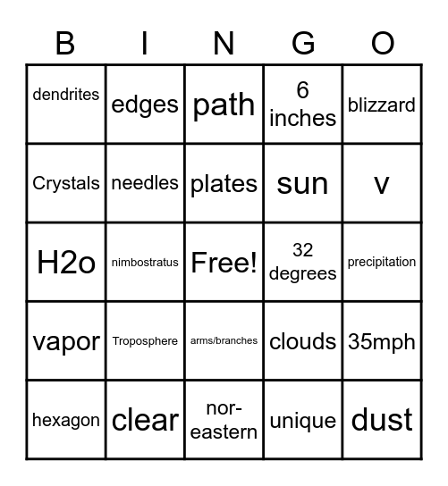 Snowflake Bingo Card