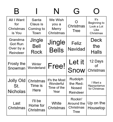 Christmas Song BINGO Card