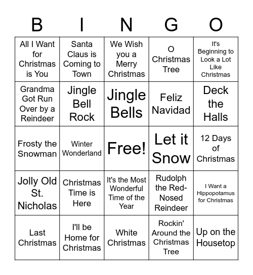 Christmas Song BINGO Card