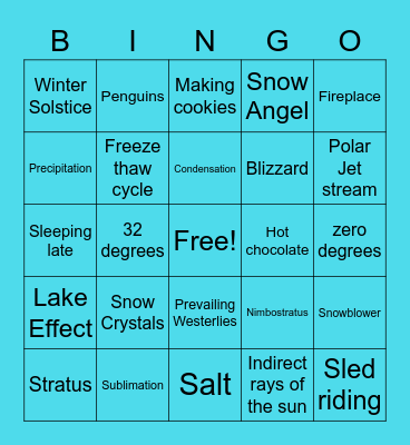 Winter Weather Bingo Card