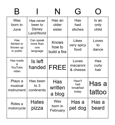 Human Bingo Card