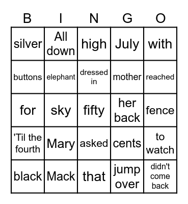 Mary Mack Bingo Card