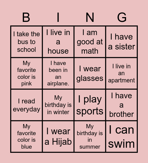 ESL Speaking Bingo Card