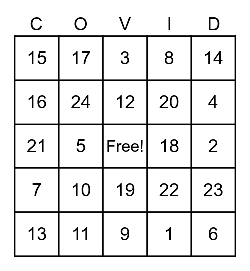 Carlton Family Bingo Card