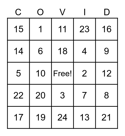 Carlton Family Bingo Card