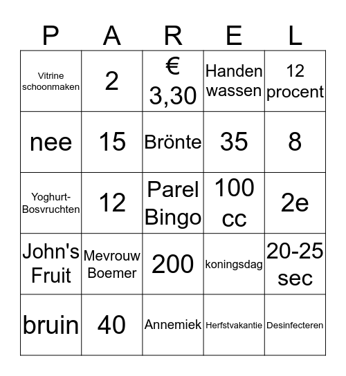 Parel Bingo Card