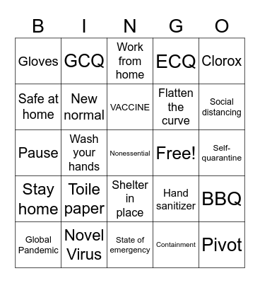 COVID 19 BINGO Card