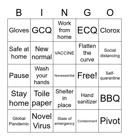 COVID 19 BINGO Card