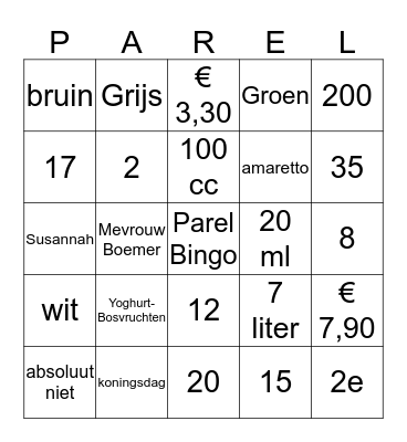 Parel Bingo Card