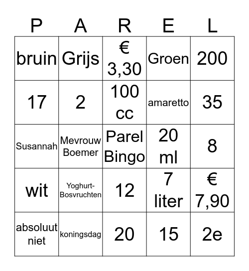 Parel Bingo Card