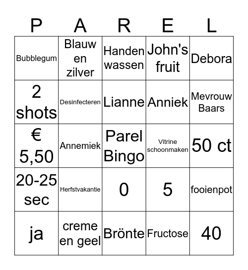 Parel Bingo Card