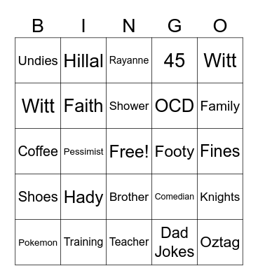 Hillal'f Farewell Bingo Card