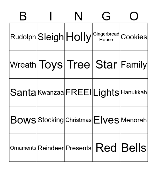 Holiday Bingo!! Bingo Card