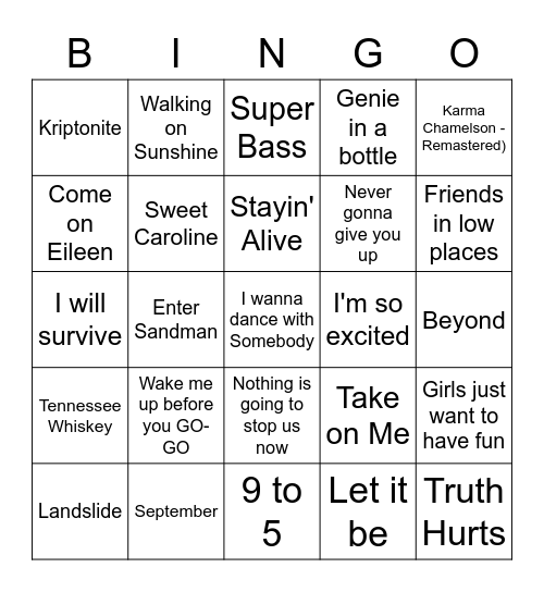 Christmas Music BINGO Card