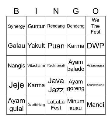 Tiff Bingo Card