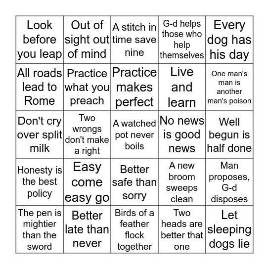 Proverbs  Bingo Card