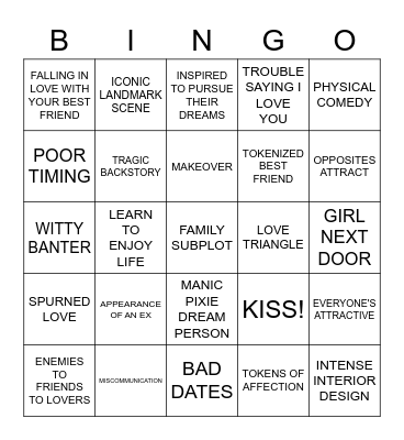 Rom Com Bingo Card